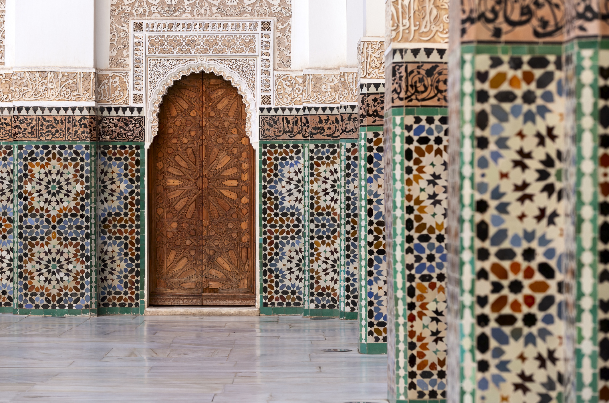 Beautiful typical moroccan tiles in the Madrasa - Marocco